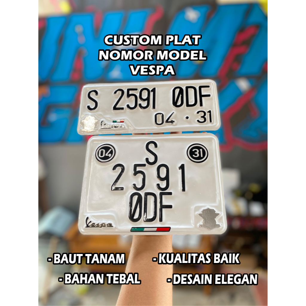 Plat Nomor Vespa Matic atau Vespa Lama Premium dengan Desain Elegan