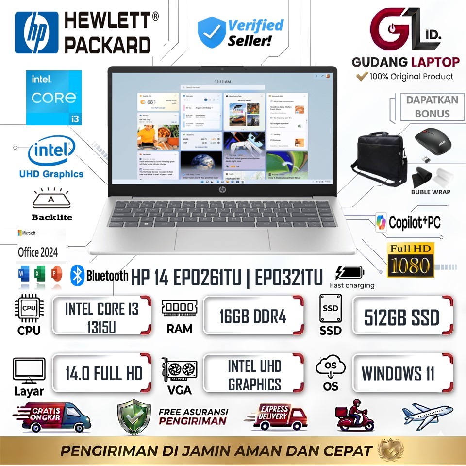Laptop Hp 14 COPILOT EP0261TU | EP0321TU Intel Core I3 1315U 16GB 512GB 14 Inch Full GARANSI RESMI