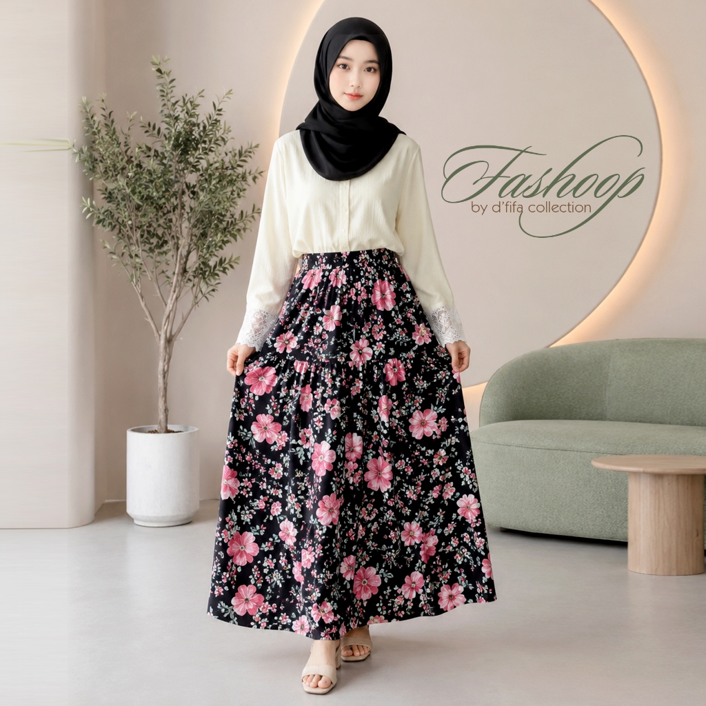 Premium Floral Maxy Skirt Model Terdepan Terkini / Rok Pensil Panjang Motif Bunga