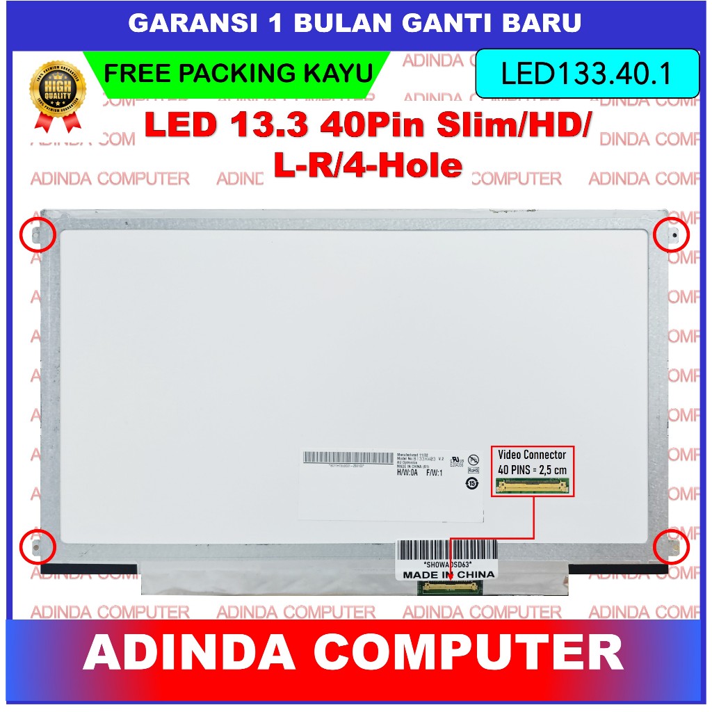 LCD LED Acer Travelmate 8372 13.3 13 Inch 40 Pin 40pin Slim HD Bracket Kuping Baut Samping Pinggir K