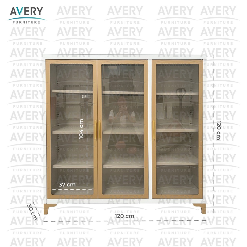 Avery - HST-3P - Lemari Sepatu Besi 3 Pintu / Lemari Besi Serbaguna Pintu Kaca Swing