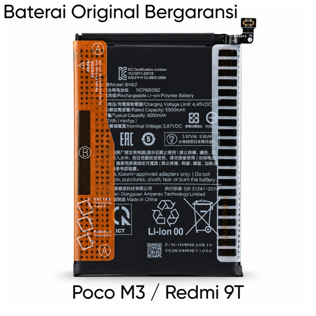 Baterai Batre Hp Redmi 9T BN62 Original Baterei Batrai Batrei Battery BN 62 Ori