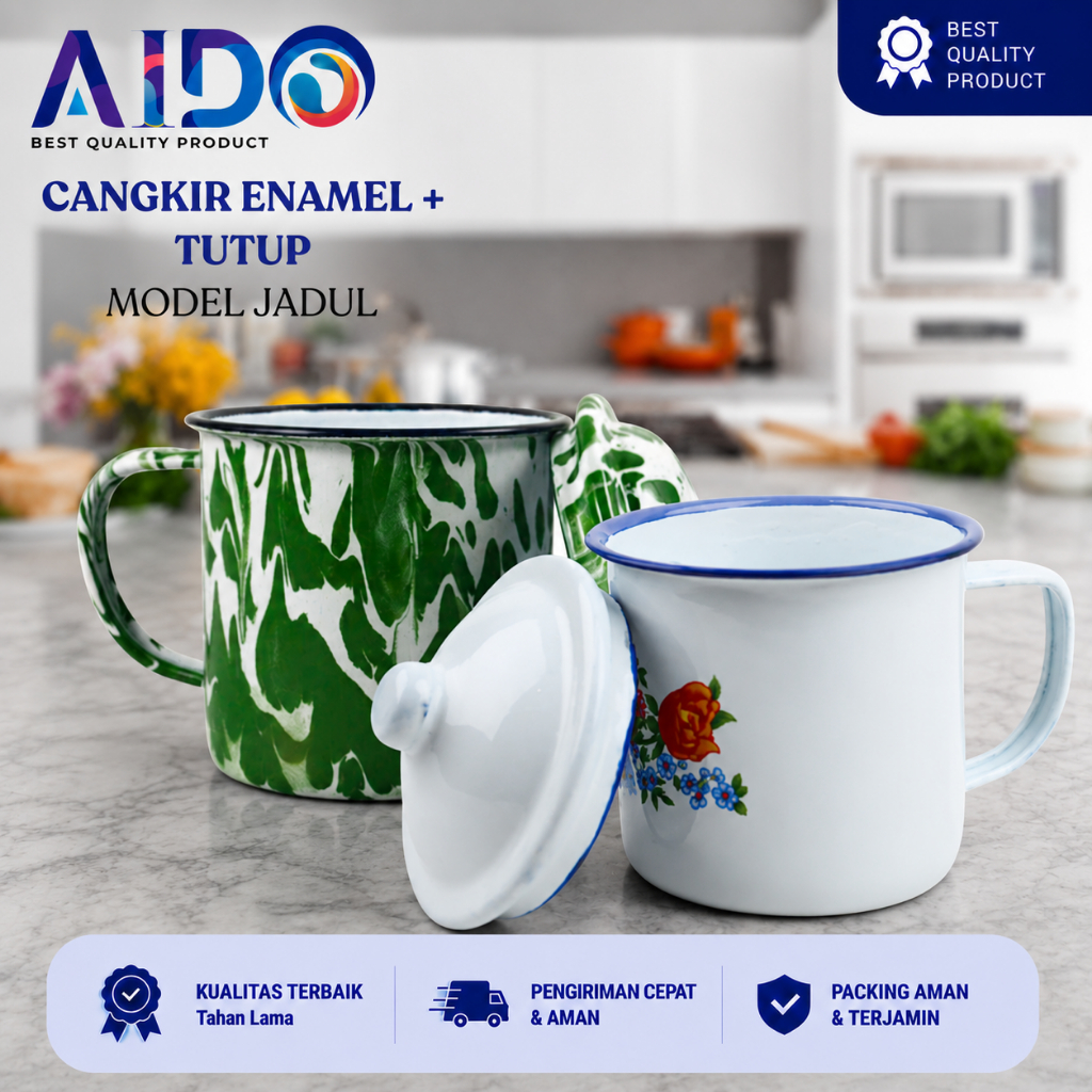 Cangkir Mung Enamel / Cangkir Mug Kopi Jadul Enamel / Cangkir Mug + Tutup mug Jadul / 5008 5308