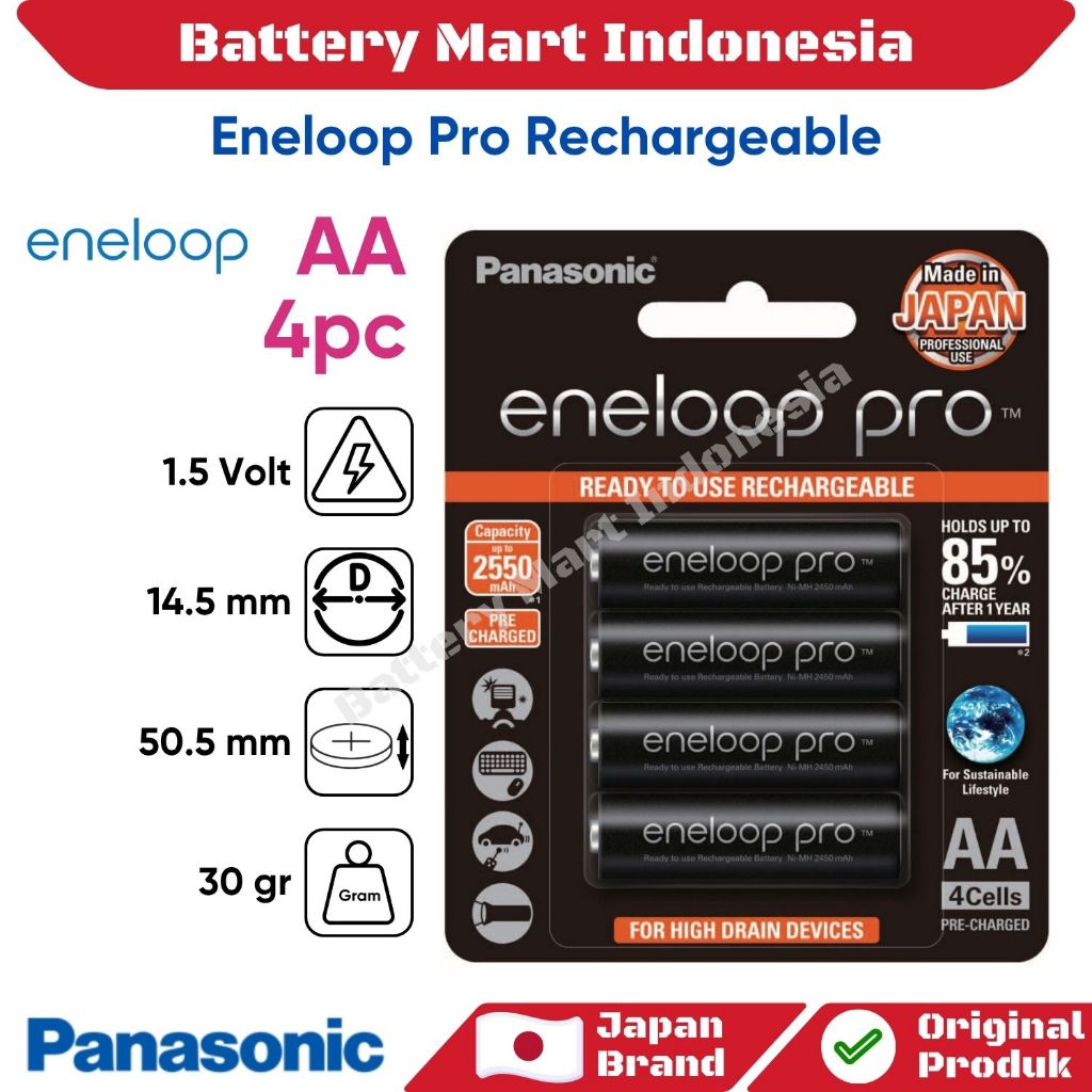 Panasonic Eneloop Pro Baterai Rechargeable AA 4pc Battery Eneloop Pro