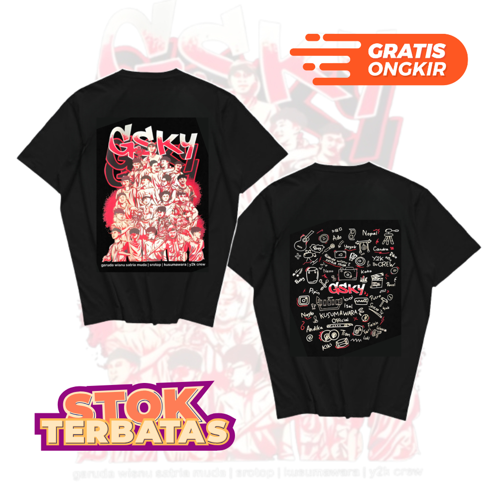 BK Kaos GSKY GWSM Y2K Crew Kusumawara Srotop TV T-Shirt Terbaru Merchandise Garuda Wisnu Satria Muda