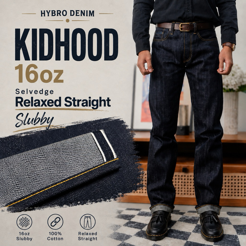 Raw Denim Selvedge 16oz - Kidhood - Raw Denim Deep Indigo Selvedge sanforized Relaxed Straight
