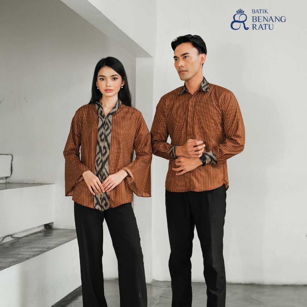 Batik Sarimbit Keluarga Motif Lurik Coklat Pria Wanita Dewasa I One Set Kondangan Wanita I Batik Cou