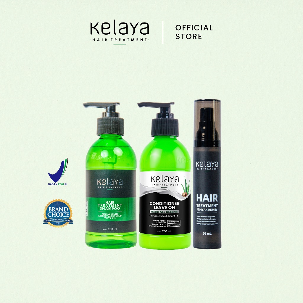 Kelaya Shampoo Anti Ketombe dan Rontok 250ML + Conditioner Leave On 250ML + Kemiri 50ML - Hair Care