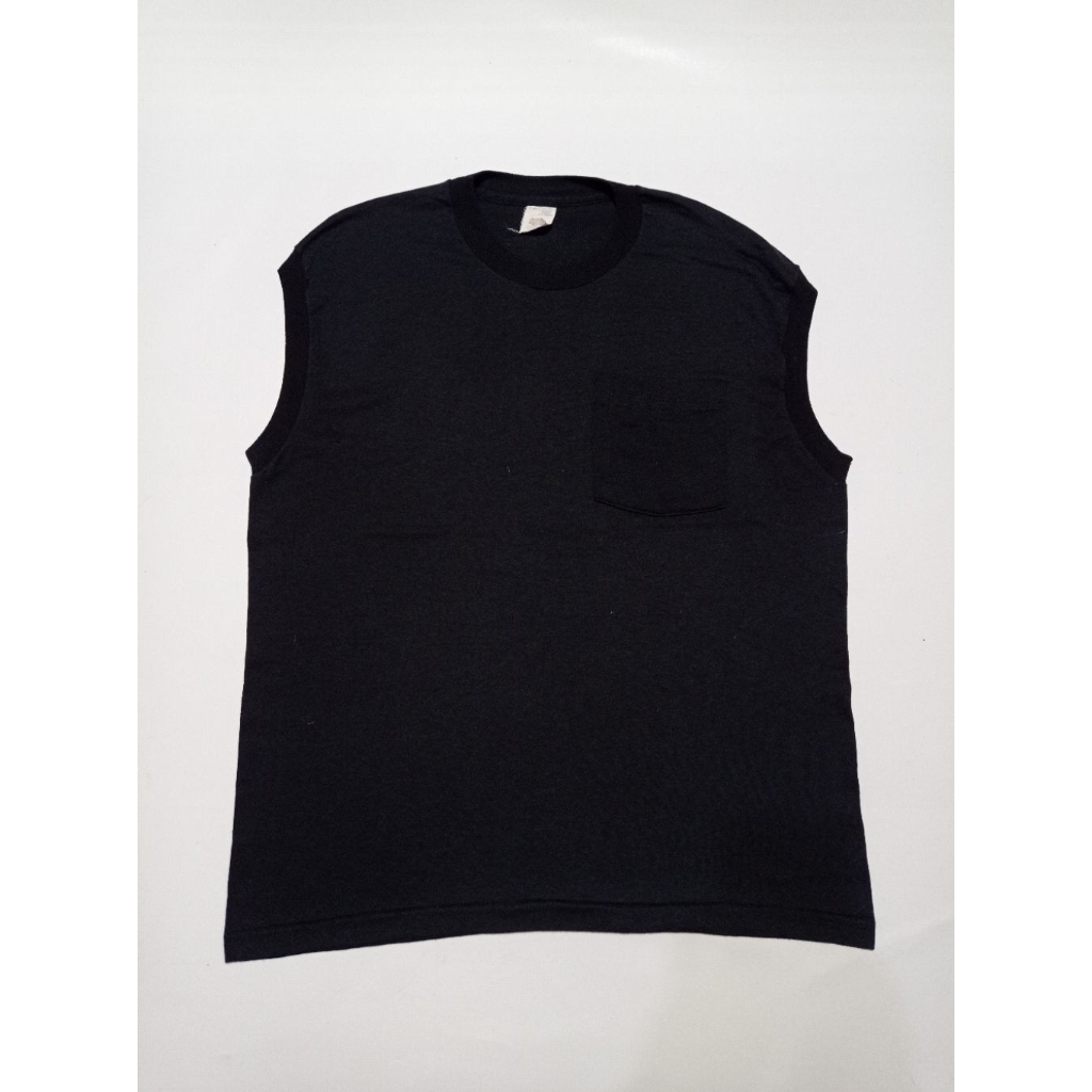 Kaos Vintage 90s Polos Pocket Singlet Single Stich Warna Hitam Size XL Second Brand Fruit Of The Loo