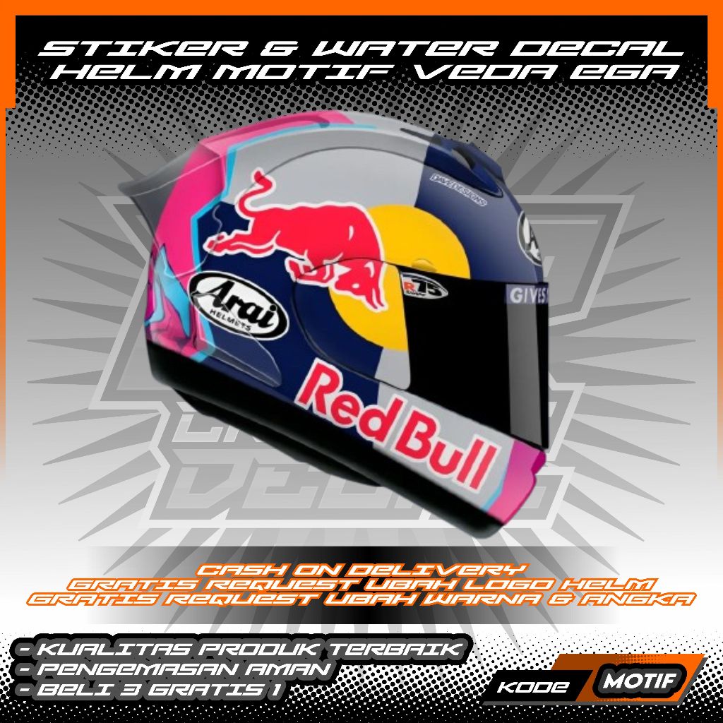 STIKER & WATER DECAL HELM MOTIF VEDA EGA PRATAMA MOTO3