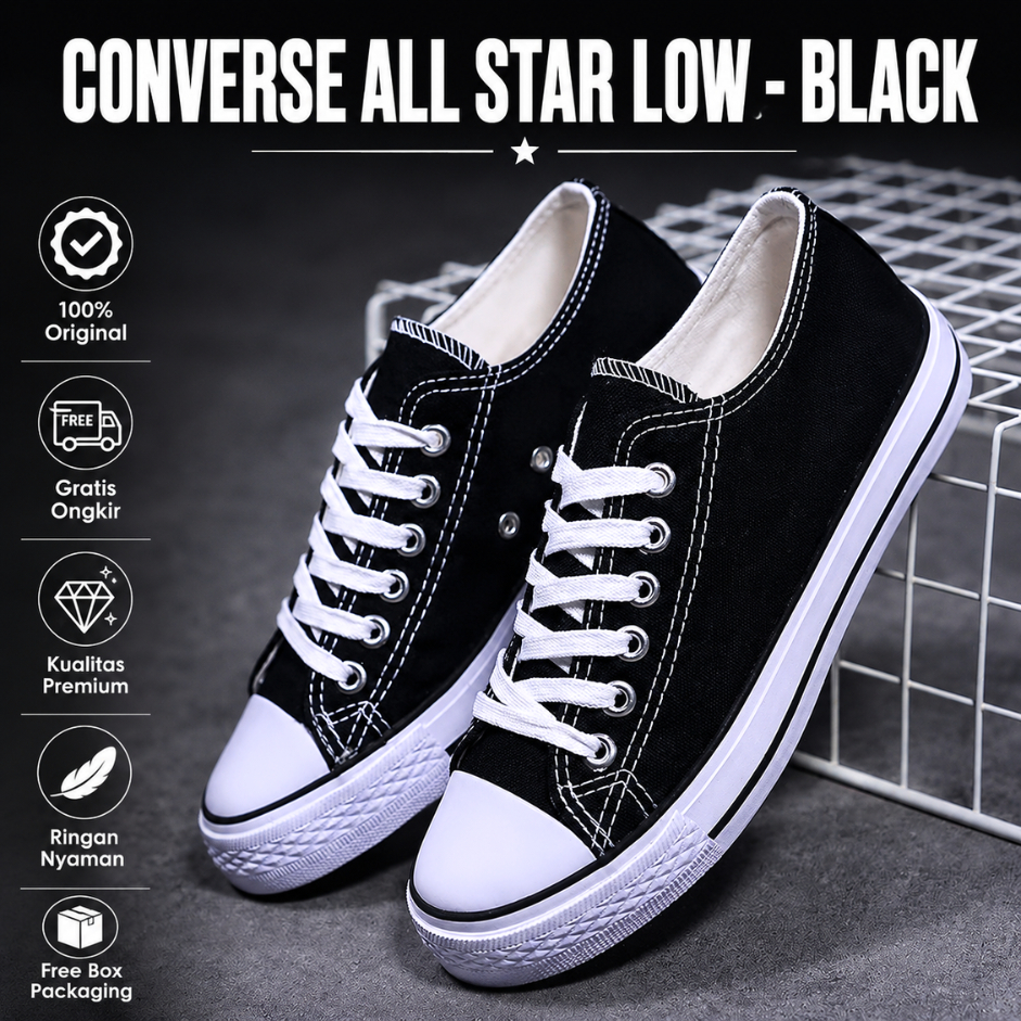 Sepatu Convers All star Low Black White Pria Wanita Sepatu Sekolah Nb Hitam Pria Wanita Casual Grade