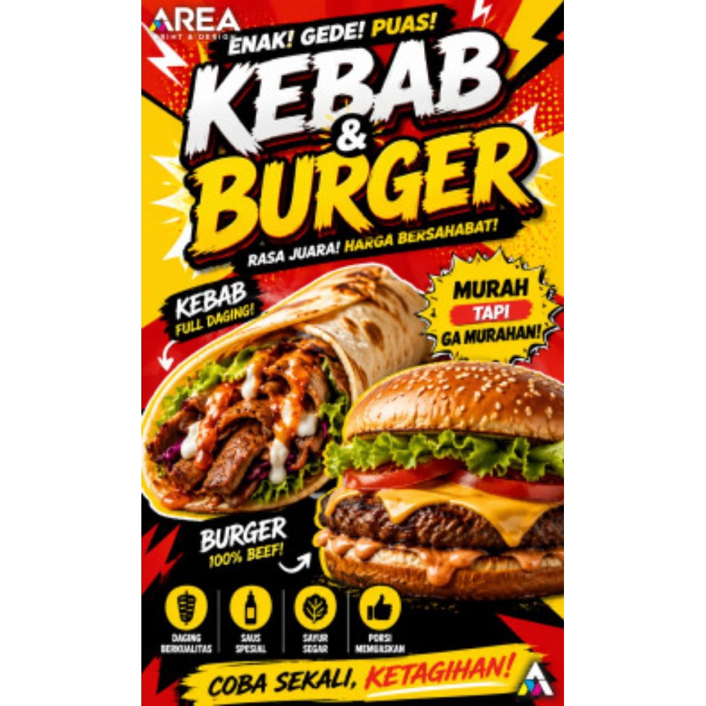 mmt banner kebab & burger | 60x100 cm flexi 280 gsm | stand banner | standing banner | front banner 