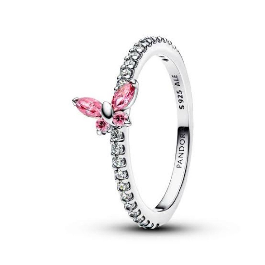 OFFICIAL PANDORA Butterfly Sterling Silver Ring with Fancy Pink Original ( BOLEH NEGO )