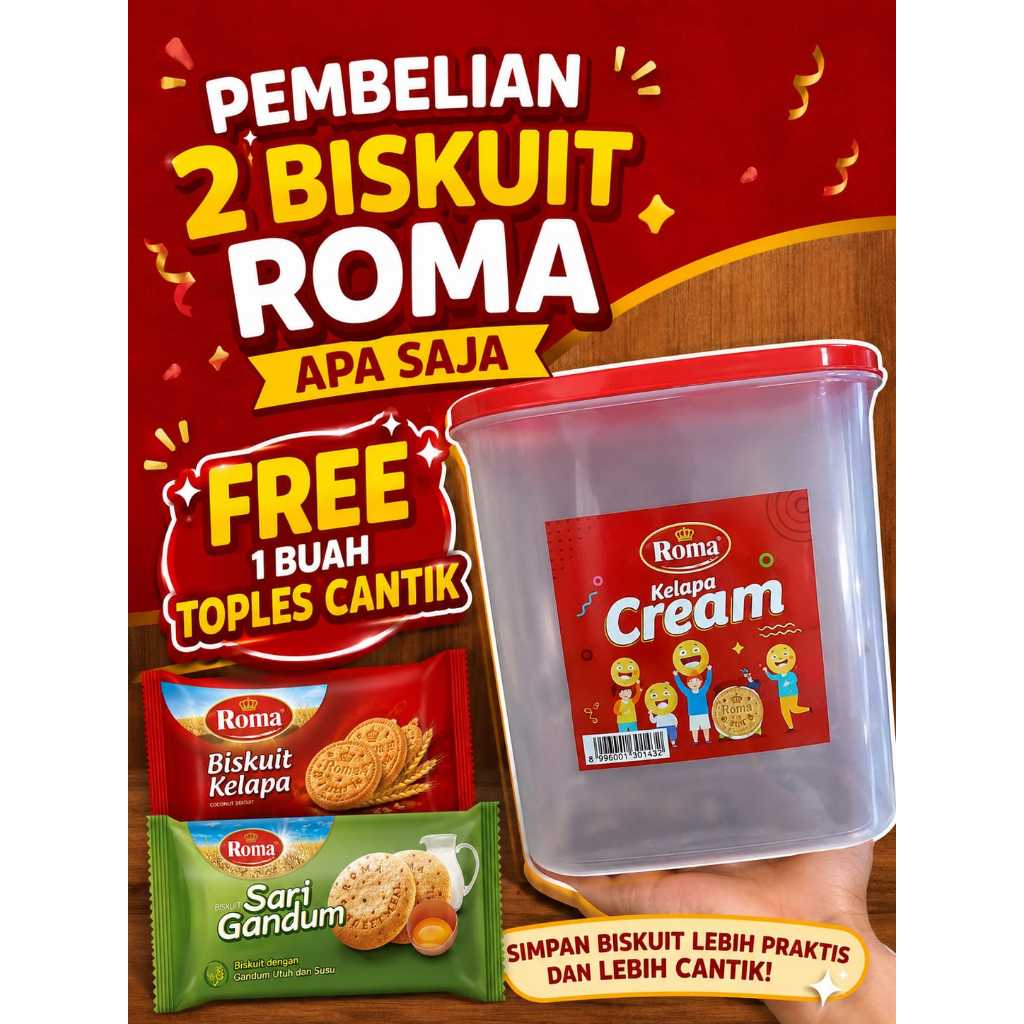 BELI 2 FREE 1 TOPLES CANTIK Roma Biskuit berbagai rasa ada kelapa, sari gandum coklat/kacang, cream 