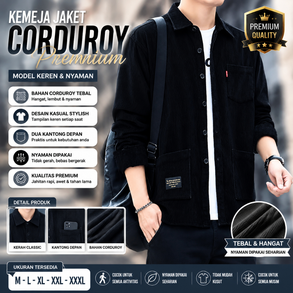 Kemeja Pria Corduroy Casual Premium | Stylish, Nyaman & Trendy Harian Jaket casual  semi parka  Jack