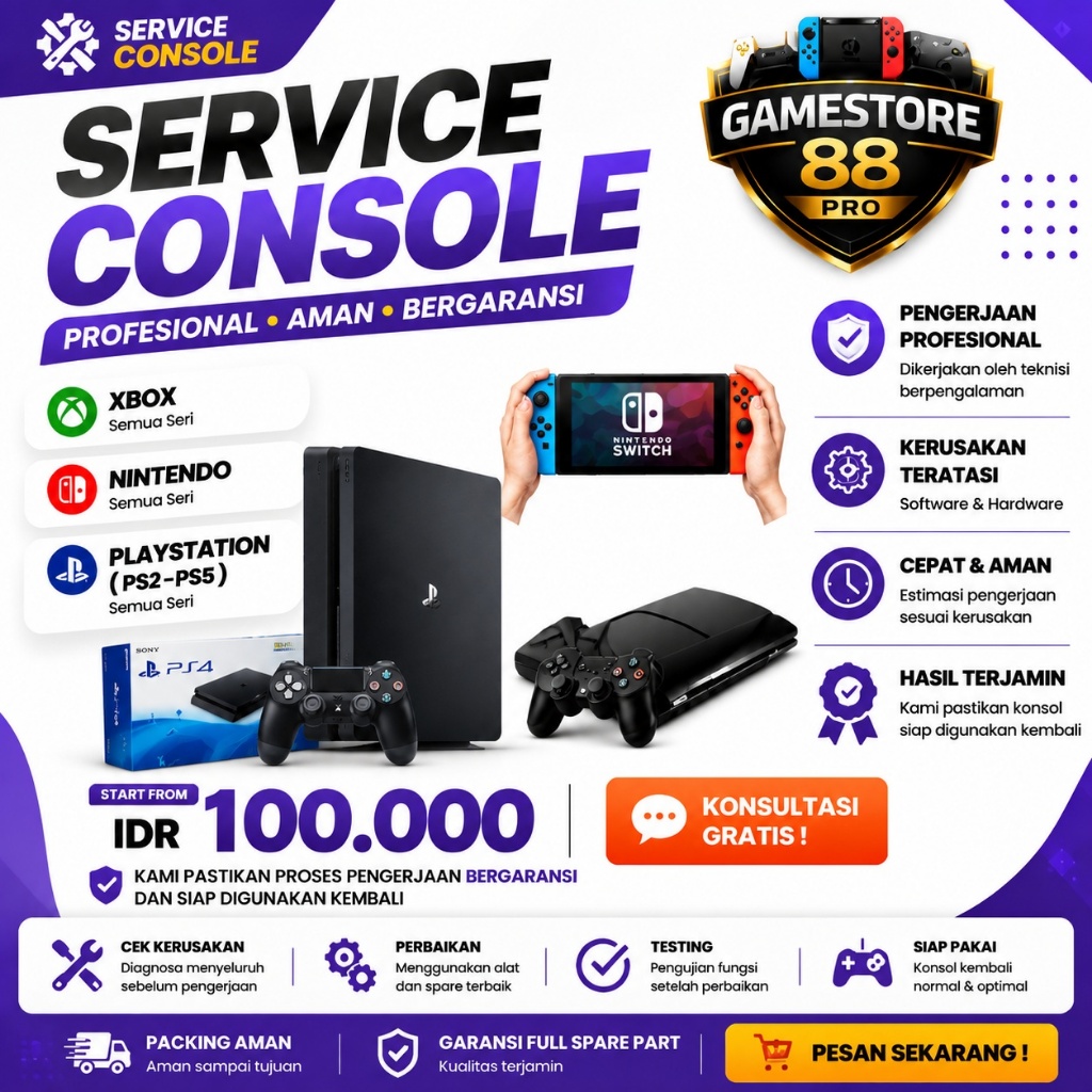Jasa Service Perbaikan Console PS3 PS4 PS5 Nintendo Xbox Bongkar Servis Ganti Pasta