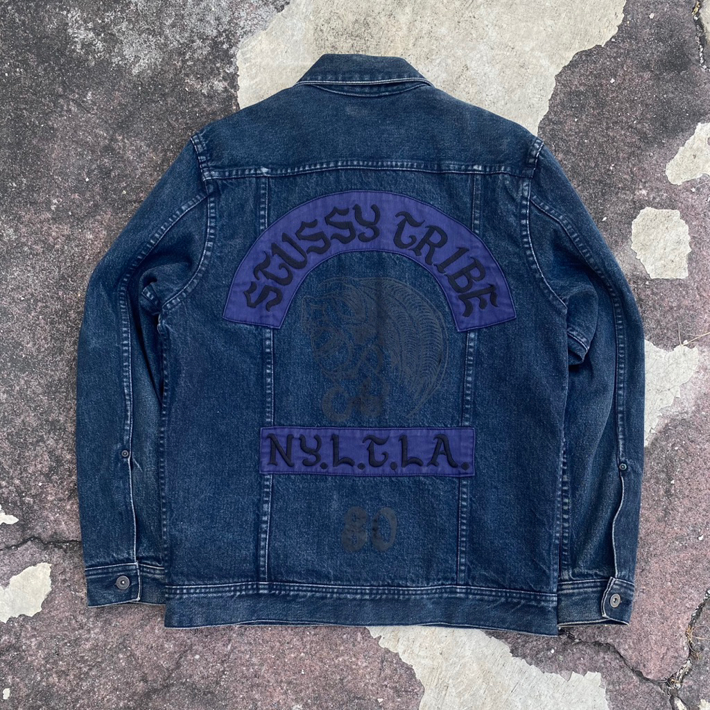 Stussy Tribe Trucker Denim Jacket Flannel Lined