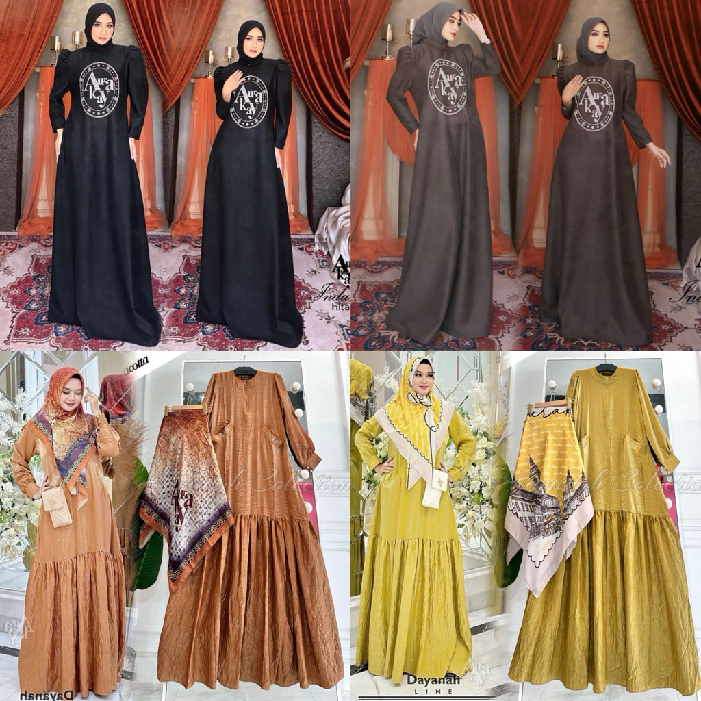 AURAKAY GAMIS DRESS INDANAH 7544 DAYANAH 6283 SET HIJAB ORI BY AURAKAY SYAR’I