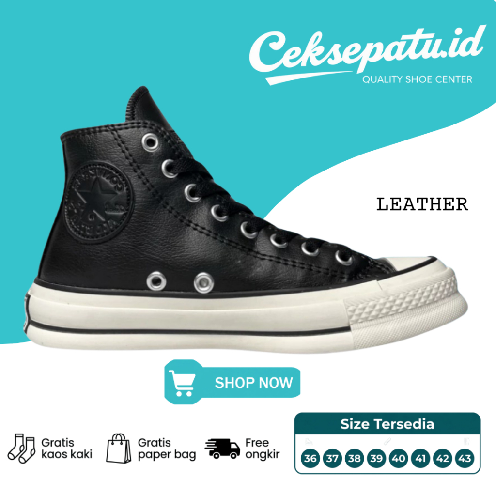 CekSepatu.id - Converse CT All Star High Leather Black White - Sneakers Kasual Pria Wanita 38-43