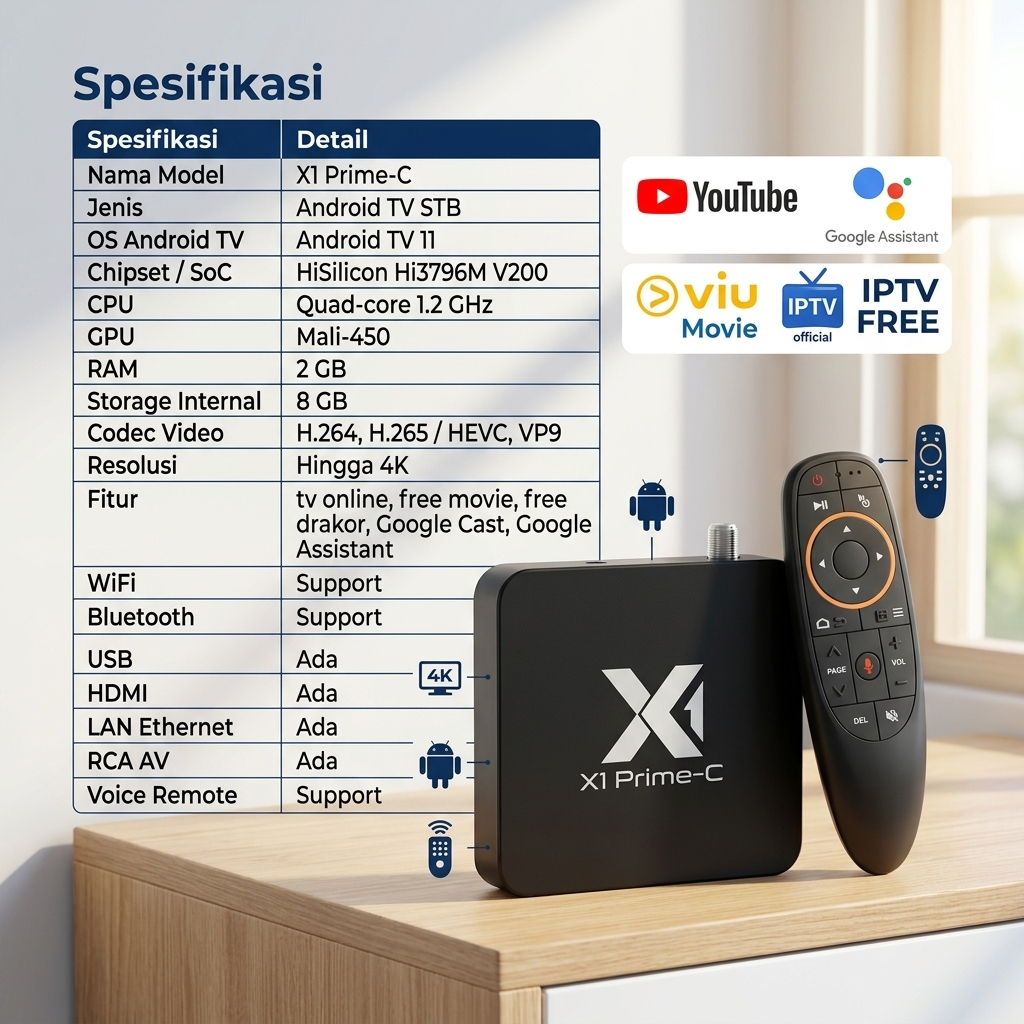 STB Android TV X1 Prime C Remote Voice Full Aplikasi Bisa Youtube Disney+ dll