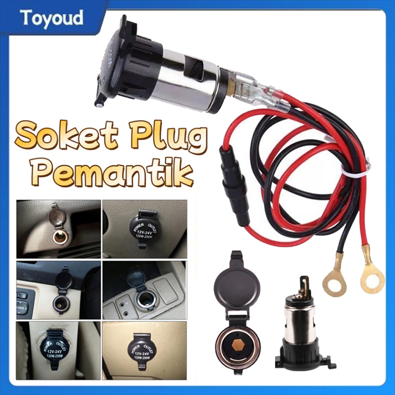 Universal Charger Mobil Cigarette Lighter Power Outlet Set Charger Mobil dan Motor Socket Full Set P