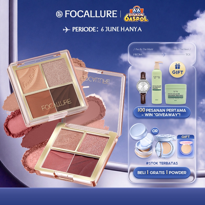 FOCALLURE Shimmer Eyeshadow Palette 4 Shades High Pigment #AmberGold