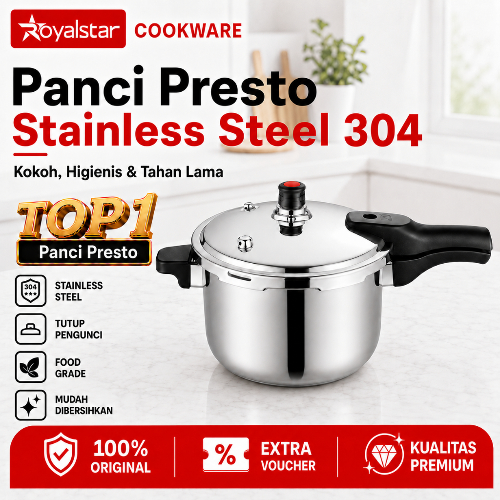 [Royalstar x Affiliator] Panci Presto Stainless Steel 4L/8L/12L Liter Panci Steamer Panci