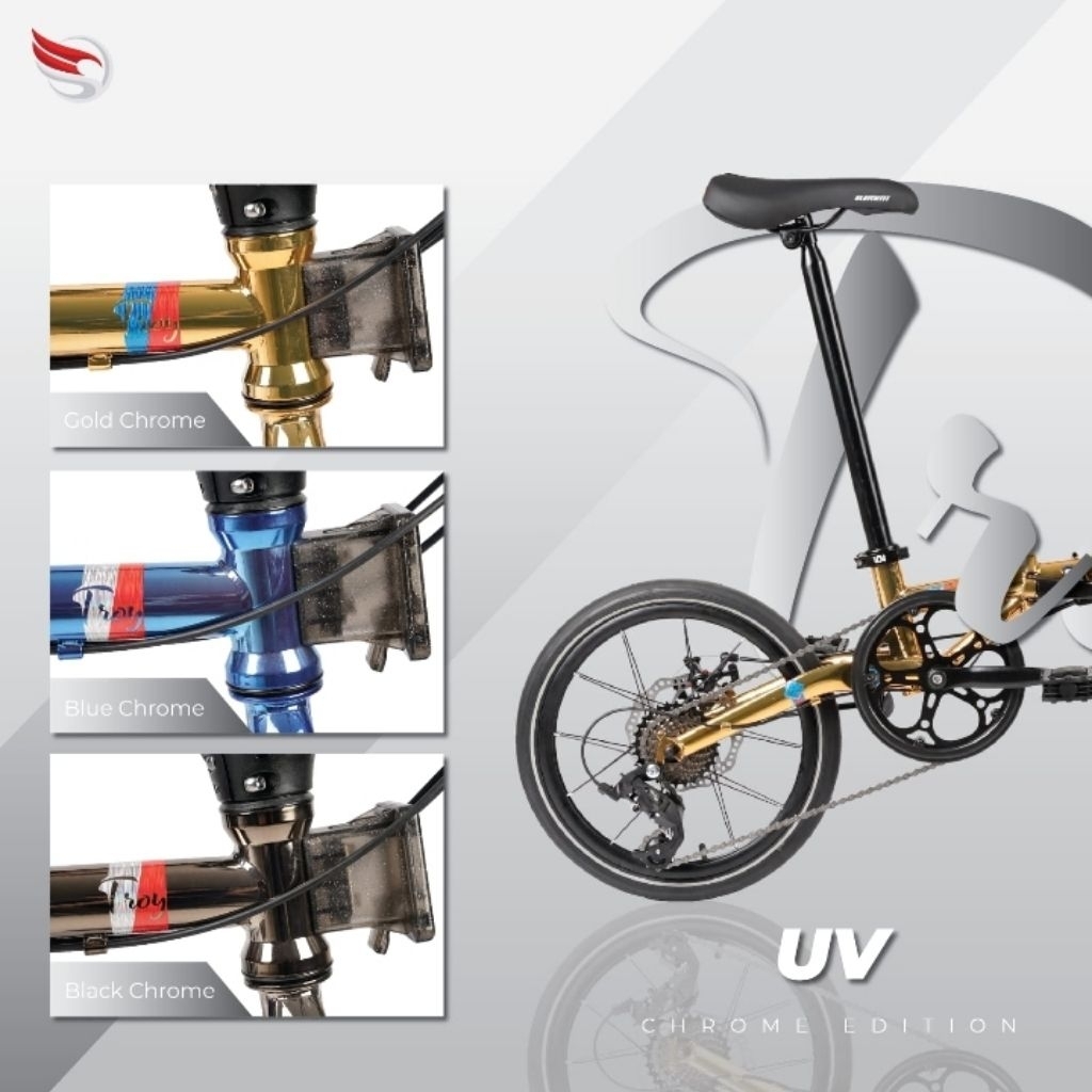 SEPEDA LIPAT 16 INCH ELEMENT TROY UV SENSAH 8 SPEEED CHROME GOLD STEEL / 20 INCH PACIFIC NORIS TRANS