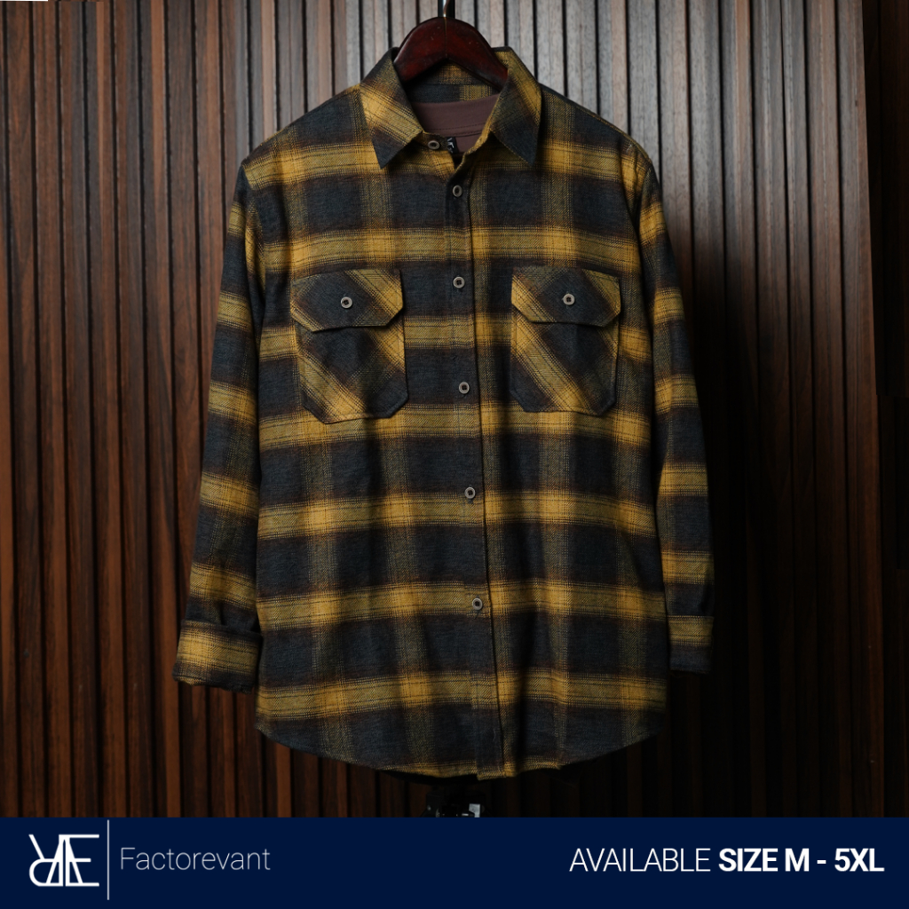 REEVANT Veterano Flannel Black Kemeja Flannel Pria Lengan Panjang Bigsize Jumbo Ukuran M-5XL
