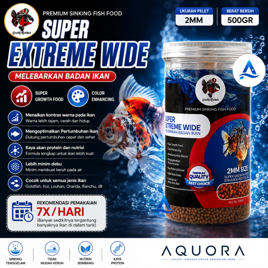 Quality Goldfish | Super Extreme Wide 500GR | Pelet Growth Food Color Enchancing Quality Goldfish Ik