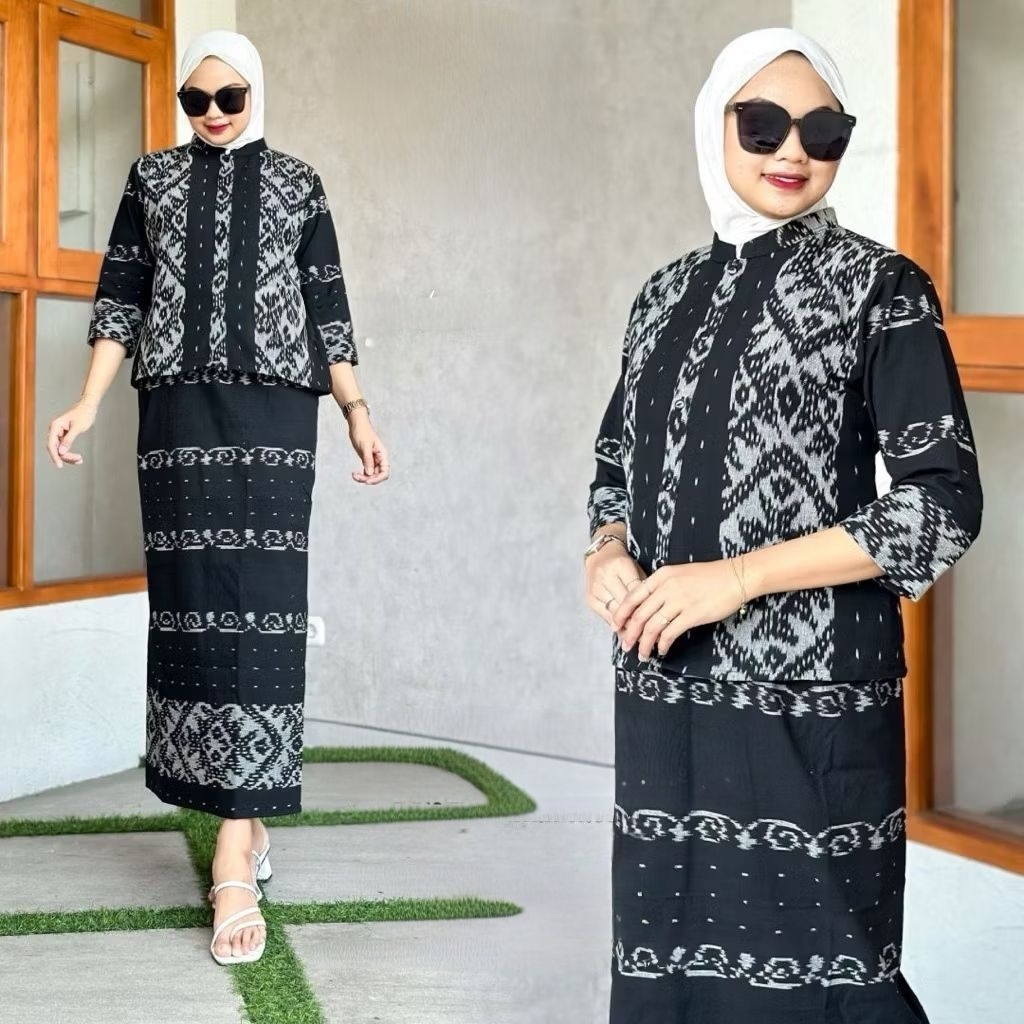 SELINA SETELAN  WANITA TENUN ORIGINAL - SET WANITA TENUN - SETELAN ATASAN KANCING - BAJU TENUN