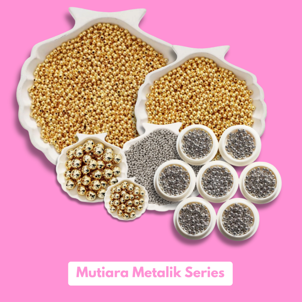 Mutiara Metalik SILVER GOLD Spacer Beads Mutiara Ringan Mutsin Silver Murah
