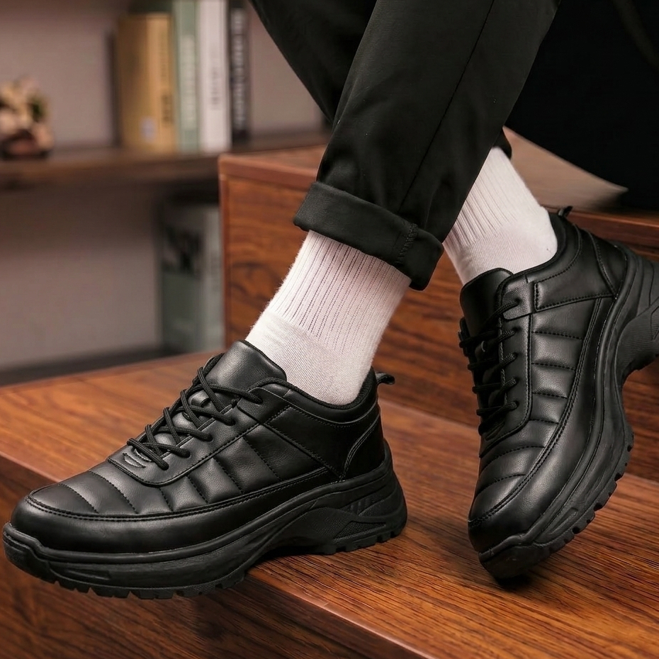 DEMOUS - Sepatu Sneakers Pria Hitam Chunky Casual Running Kekinian