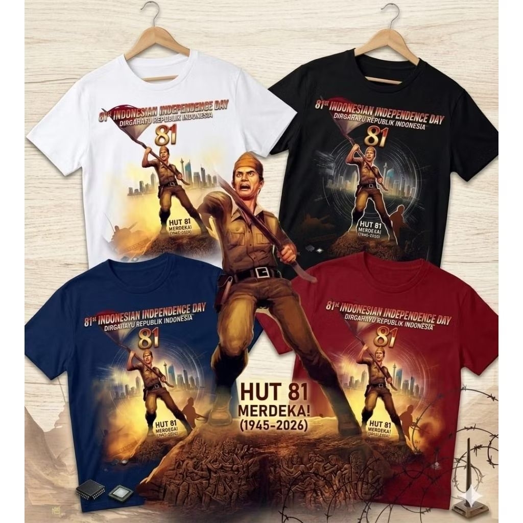 T-Shirt Kaos Agustusan HUT RI Ke-81 Desain Veteran Pejuang Merdeka Premium Cotton Combed