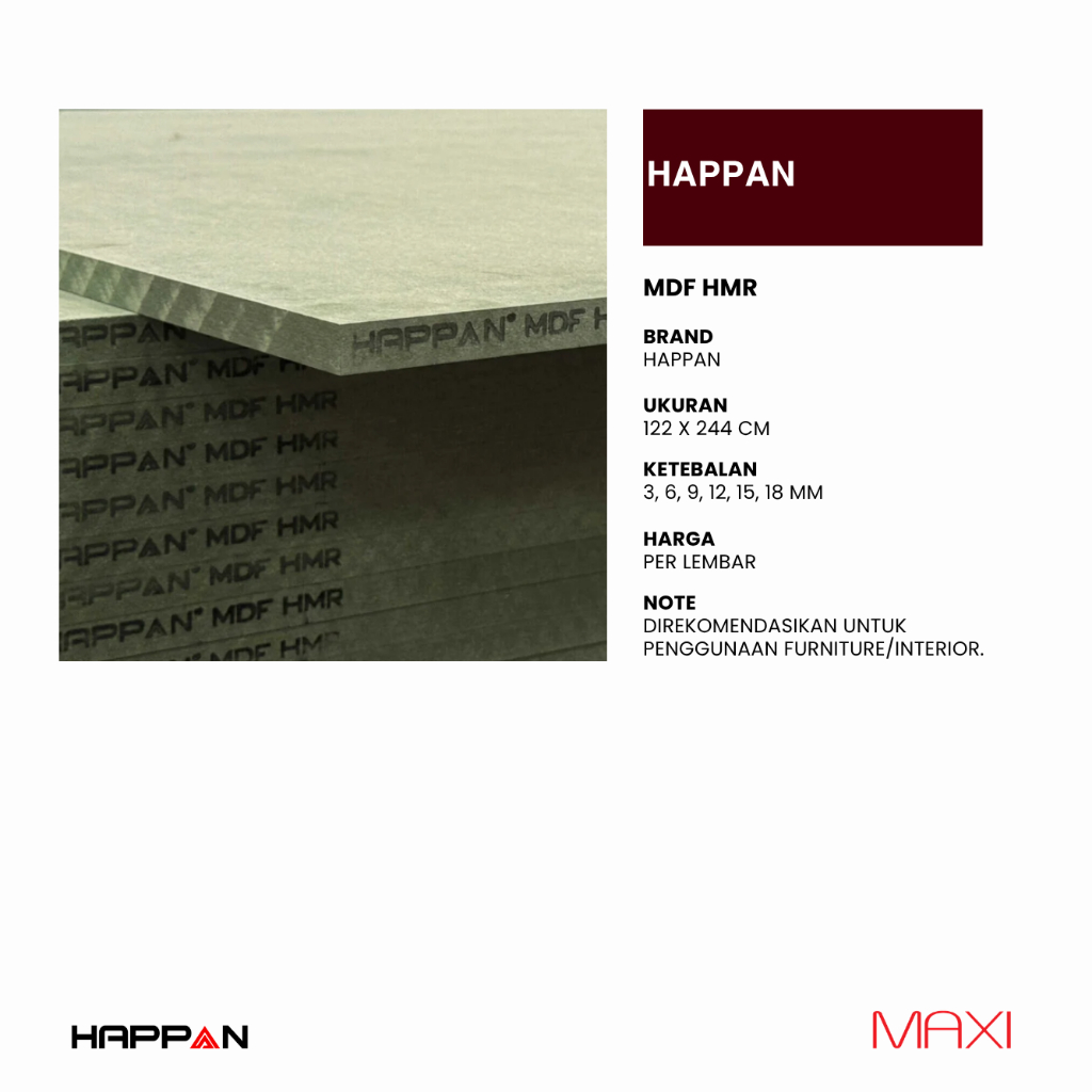 HAPPAN | HMR - MDF | Waterproofing - 122 x 244 cm - 3mm I 6mm I 9mm I 12mm I 15mm I 18mm