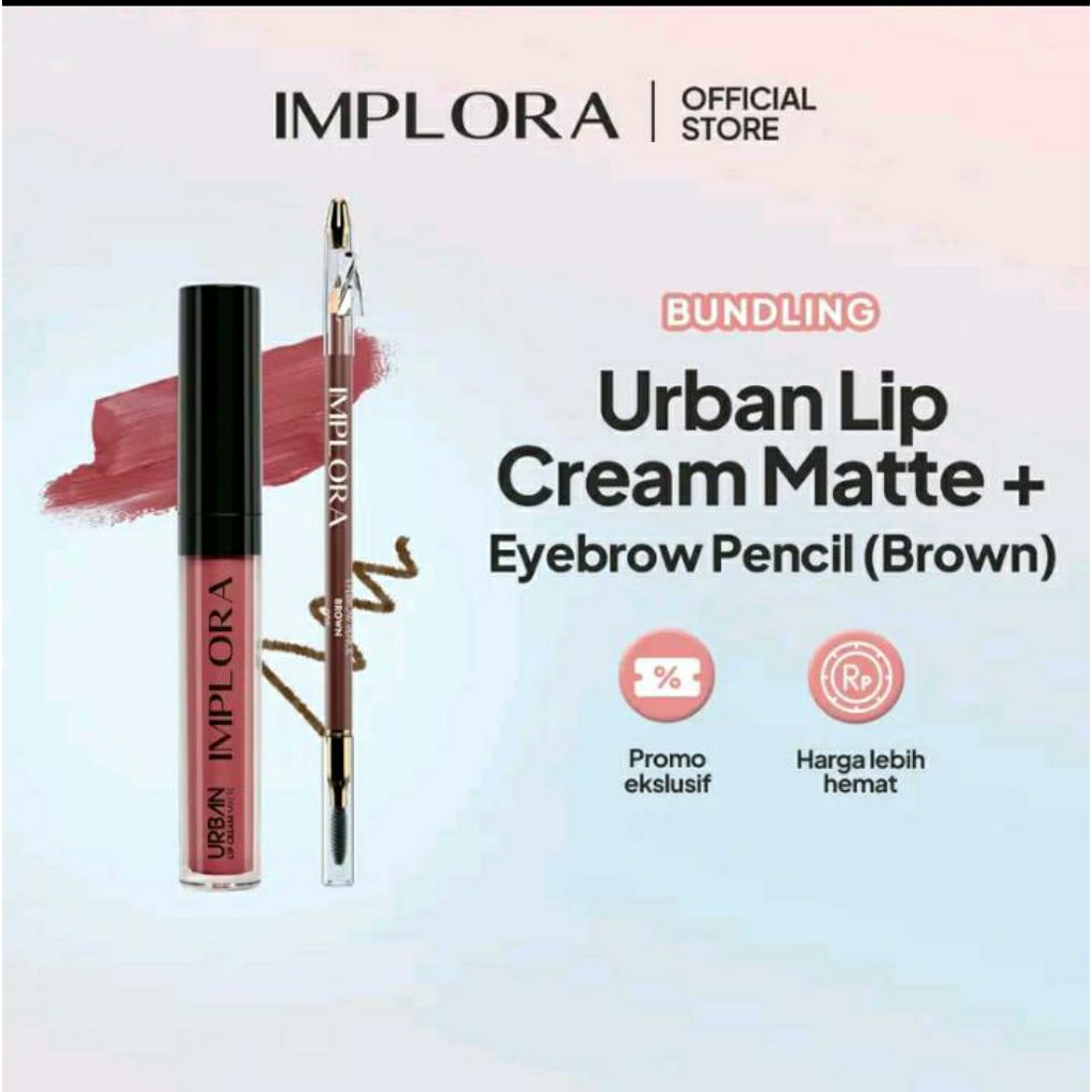 Implora 1 Set Ombre Lip Cream Implora Matte Dusky Nude + Eyebrow Implora