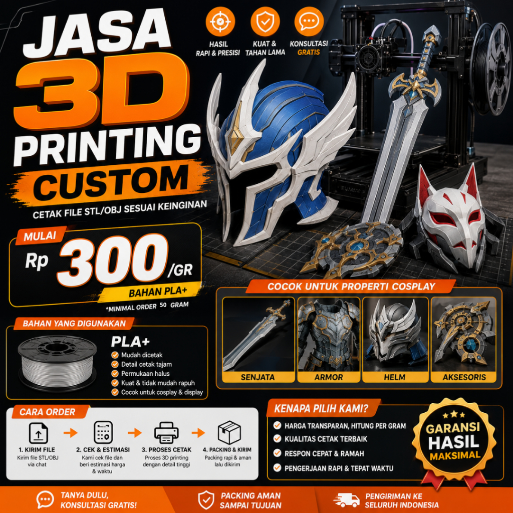 Jasa 3D Print Murah Berkualitas Nozzle 0.4mm Custom Filament PLA+ - Cetak 3D Printing Presisi Anycub
