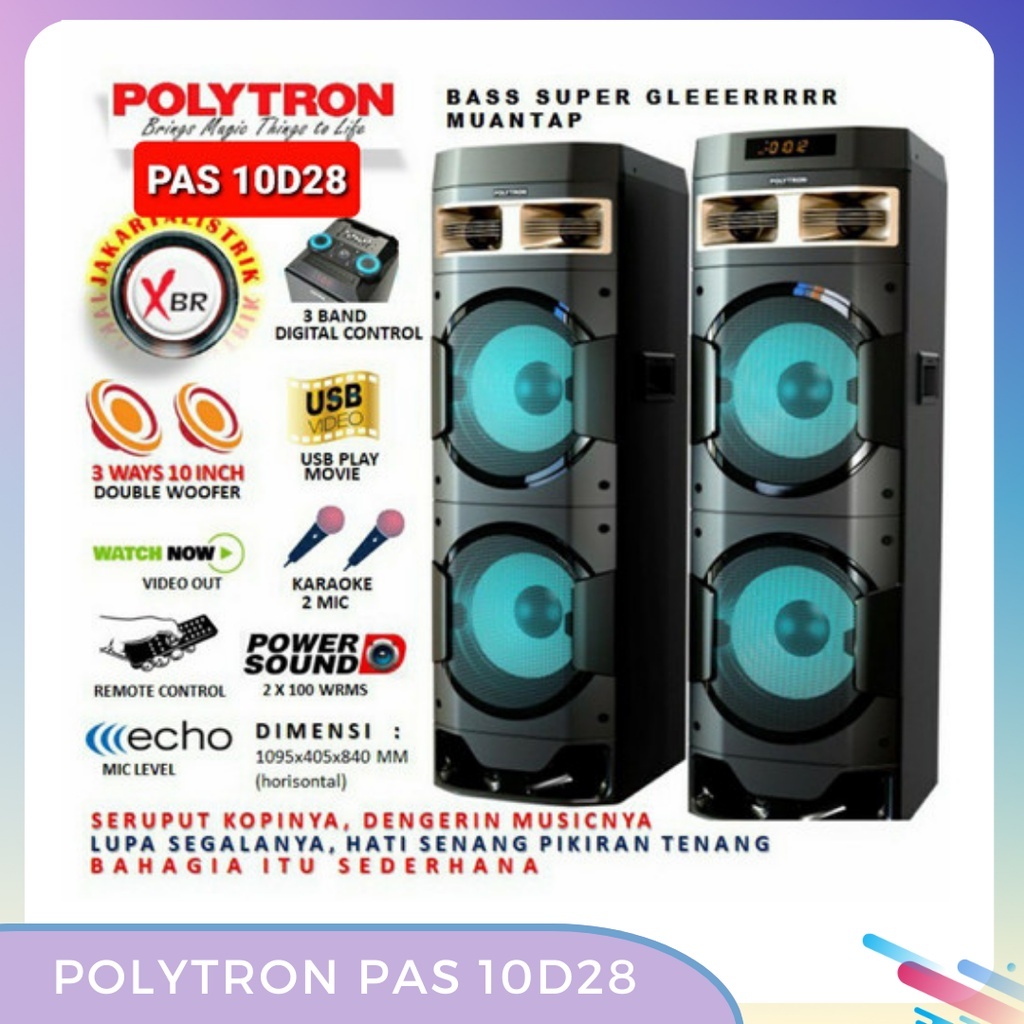 POLYTRON PAS 10D28 Bluetooth NEW Speaker Aktif Karaoke 10 Inch Double Woofer ORIGINAL