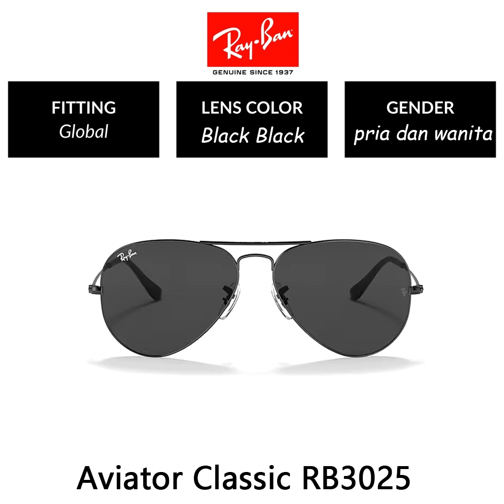 Ori Ray-Ban Aviator Classic RB3025 Kacamata Hitam Anti UV400, Cocok Pria Wanita, Kacamata Style Retr