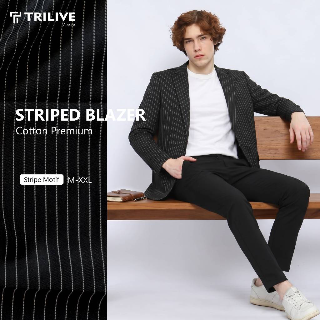 TRILIVE - Jas Blazer Salur Pria Premium Blazer Kerja Kantoran Pria Smart Casual / Jas Pria Motif Gar
