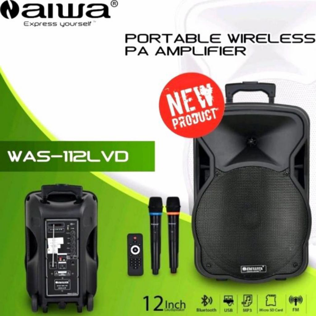 Speaker portable bluetooth N aiwa WAS-112LVD SPEAKER PORTABLE 12 INCH BLUETOOTH USB SD CARD N aiwa