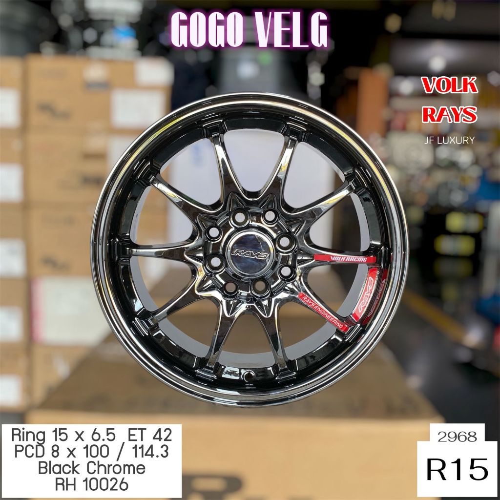 Velg Mobil R15 CE28 PCD 8X100/114,3 Lebar 6,5 ET42 Black Chrome Agya Brio Jazz Avanza Yaris Ring 15