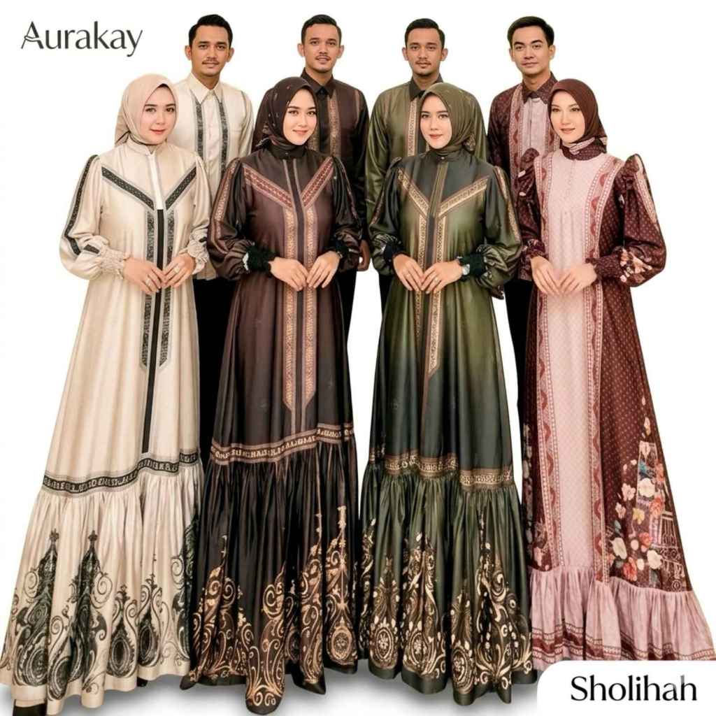 AURAKAY SARIMBIT GAMIS DRESS SILK MAGHFIROH HIDAYAH ALIYAH SET HIJAB ORI BY OLIN SISTER BRAND AURAKA