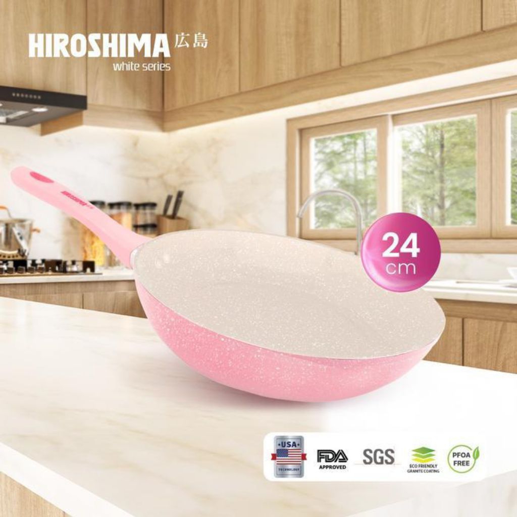 BOLDE Hiroshima White Pink Fry Wook Pan 24 Cm / Wajan / Teflon Penggorengan