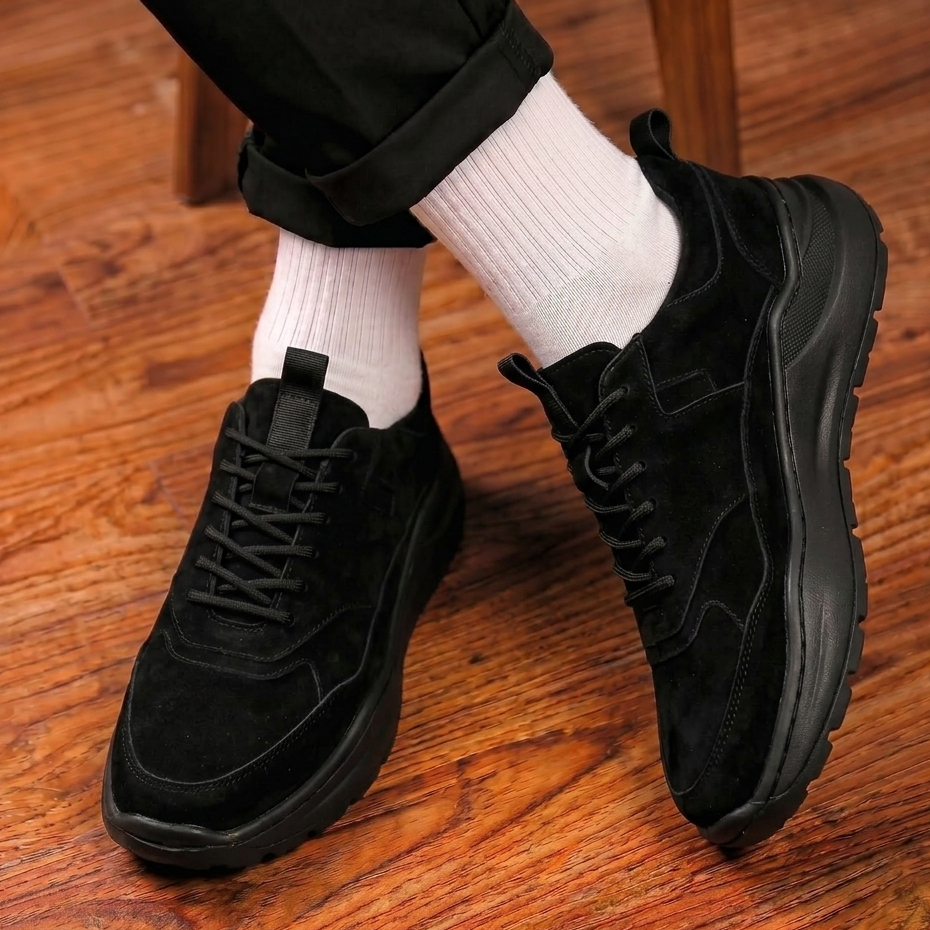 DEMOUS - Sepatu Formal Sneakers Pria Suede Hitam Chunky