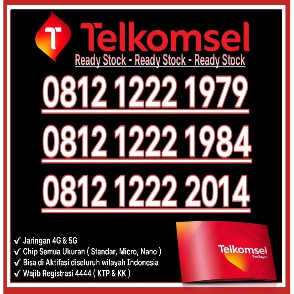 NOMOR CANTIK TELKOMSEL SIMPATI SERI TAHUN 4G 5G O812 1221 1979 1984 2014
