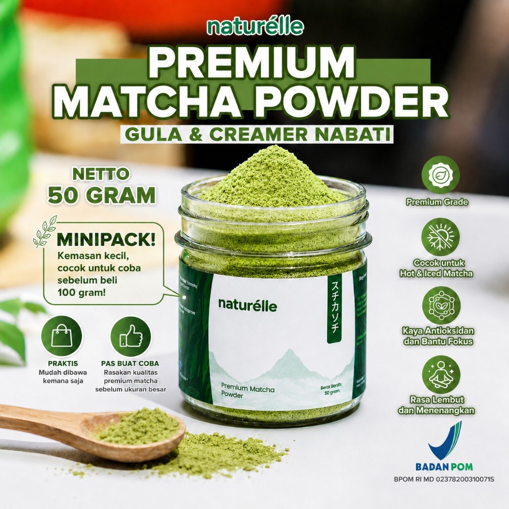 NATURÈLLE Premium Matcha Powder 50 Gram Bubuk Minuman Matcha Latte dengan Natural Creamer