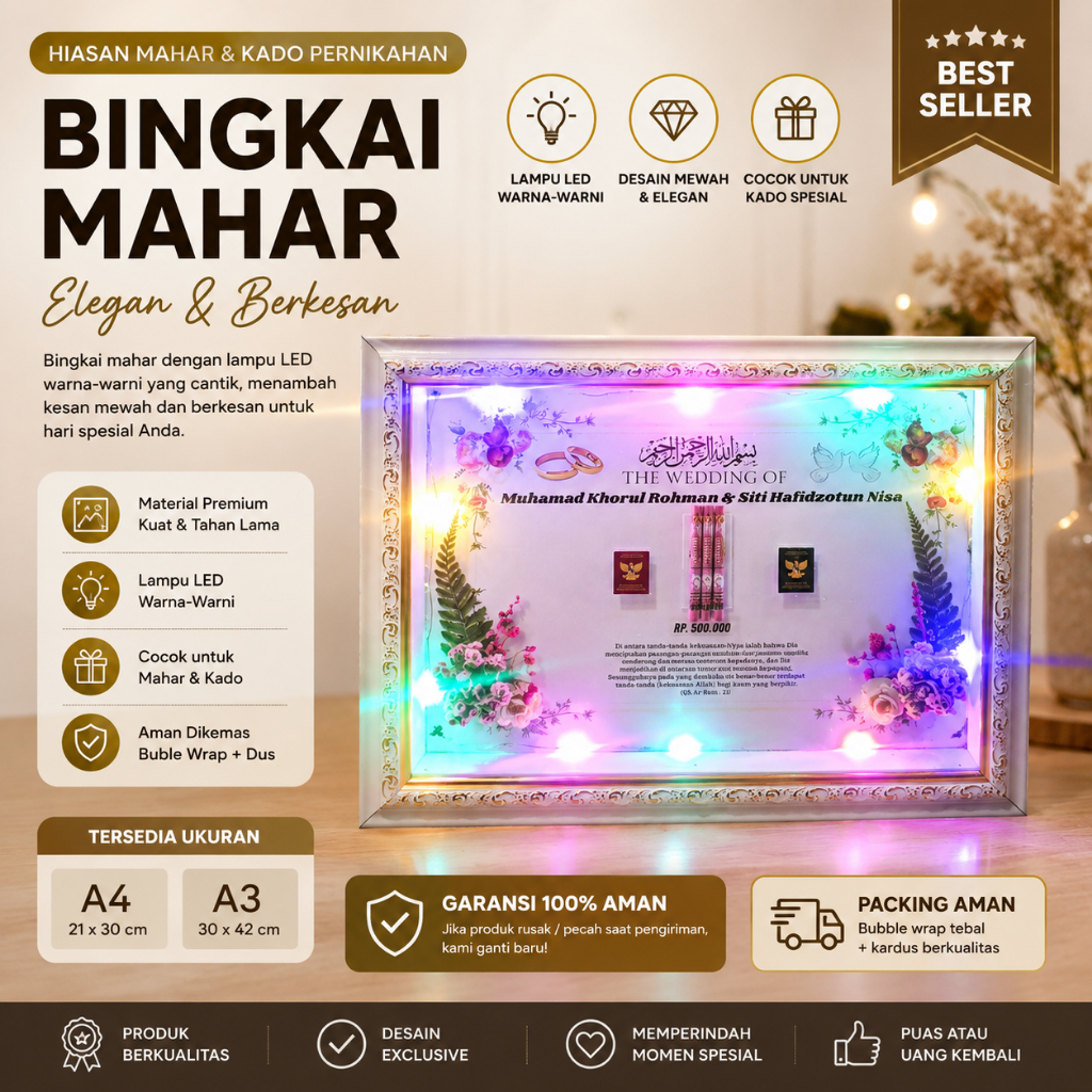 BINGKAI MAHAR 3D CUSTOM / FRAME 3D LIST GOLD/ FRAME MAHAR RUSTIC/ HANTARAN PERNIKAHAN