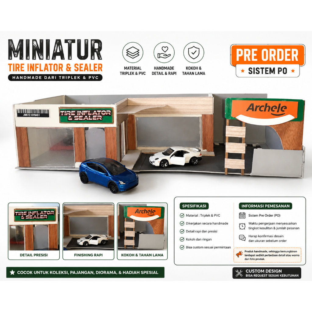 Miniatur Bengkel Mobil Handmade Custom Triplek PVC | Diorama Bengkel | Pre Order PO