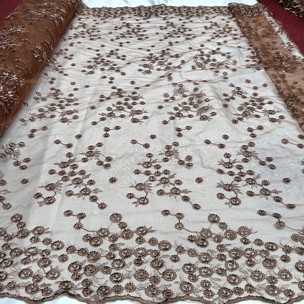 kain tile bordir motif sakura// bahan kain gamis modern premium